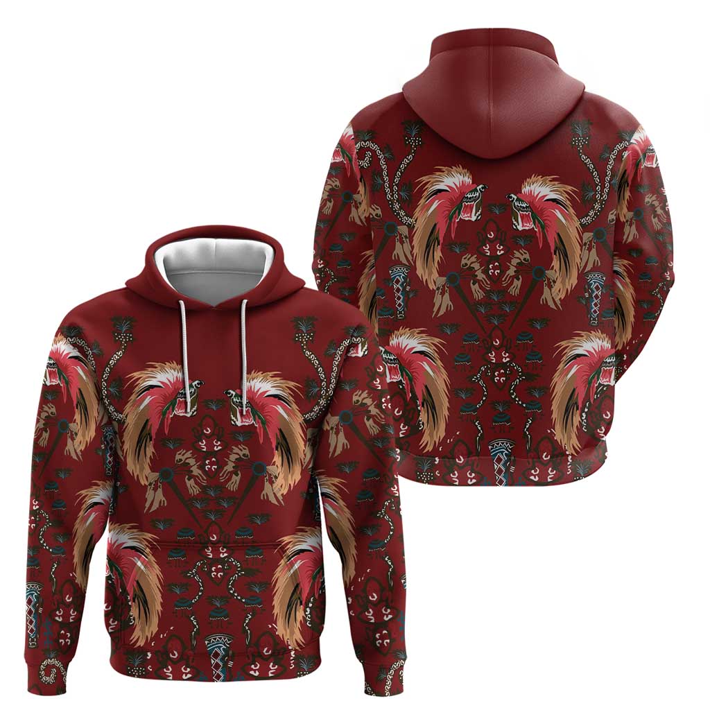 Oxblood Bird of Batik Papua Hoodie Exotic Natural Wealth of Papua - Polynesian Pride