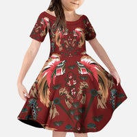 Oxblood Bird of Batik Papua Kid Short Sleeve Dress Exotic Natural Wealth of Papua - Polynesian Pride