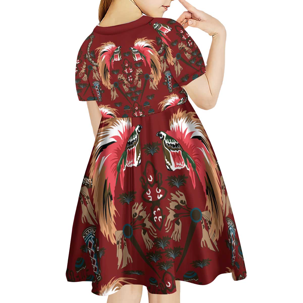 Oxblood Bird of Batik Papua Kid Short Sleeve Dress Exotic Natural Wealth of Papua - Polynesian Pride