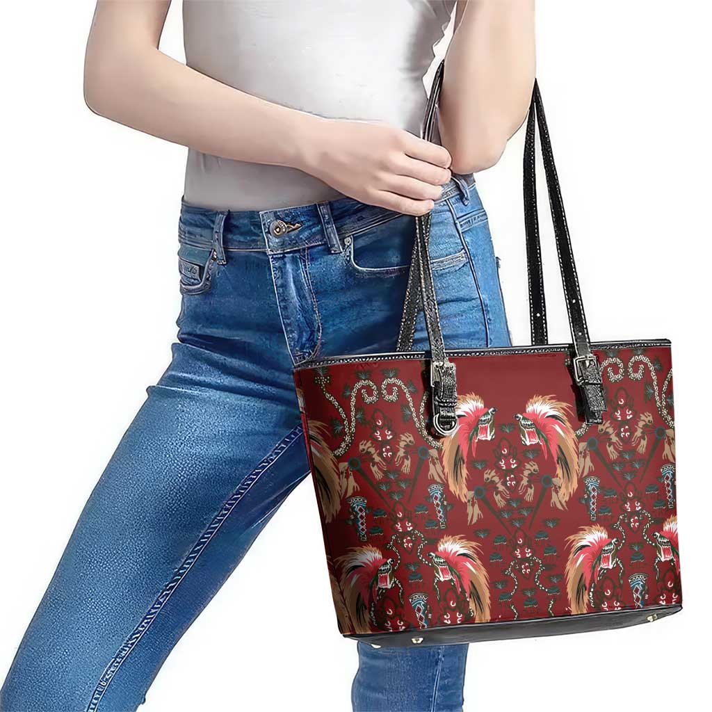 Oxblood Bird of Batik Papua Leather Tote Bag Exotic Natural Wealth of Papua - Polynesian Pride