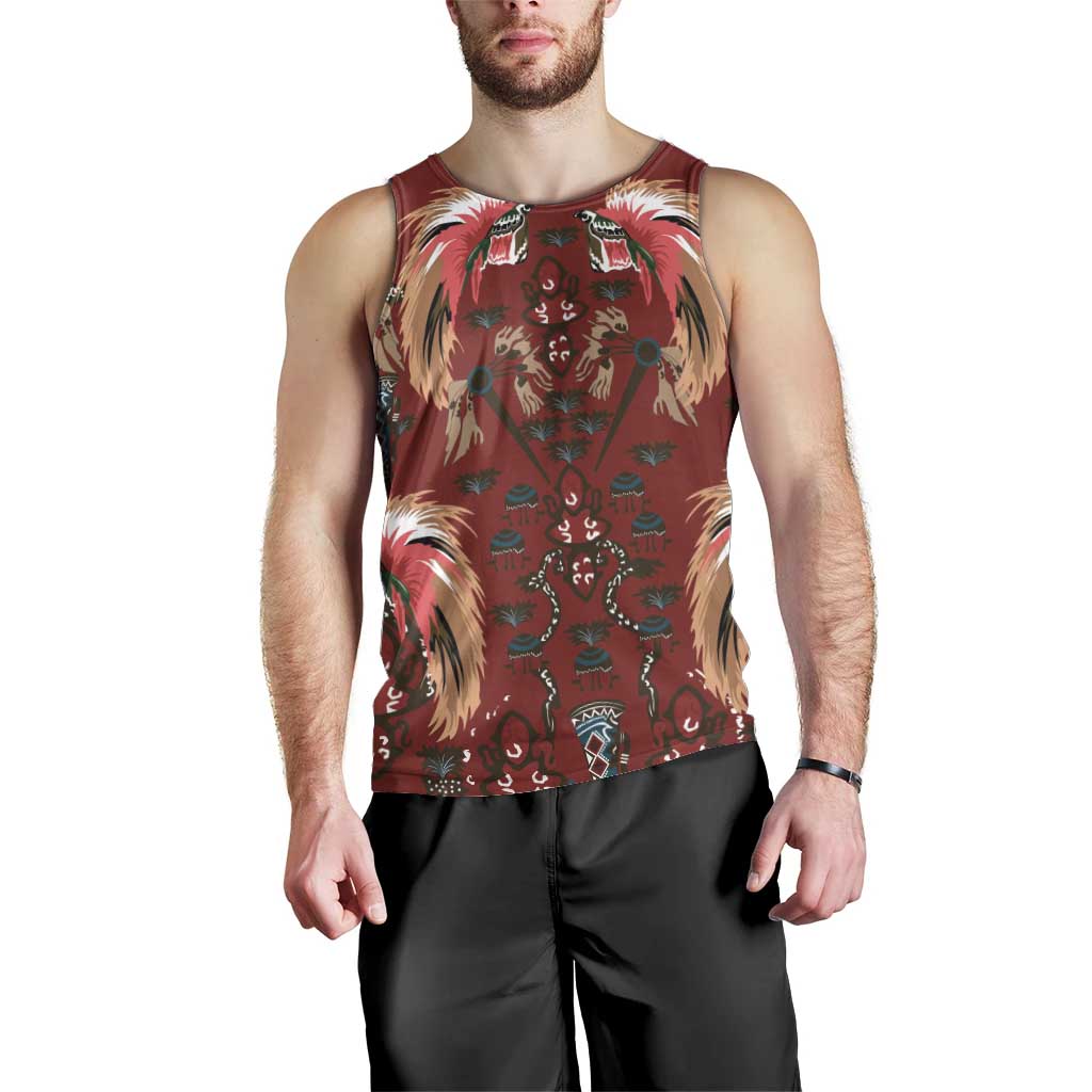 Oxblood Bird of Batik Papua Men Tank Top Exotic Natural Wealth of Papua - Polynesian Pride