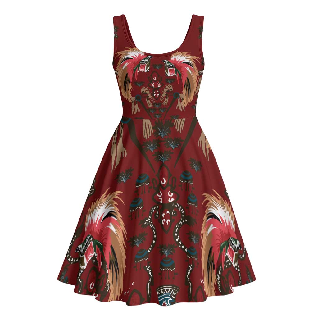 Oxblood Bird of Batik Papua Midi Dress Exotic Natural Wealth of Papua - Polynesian Pride