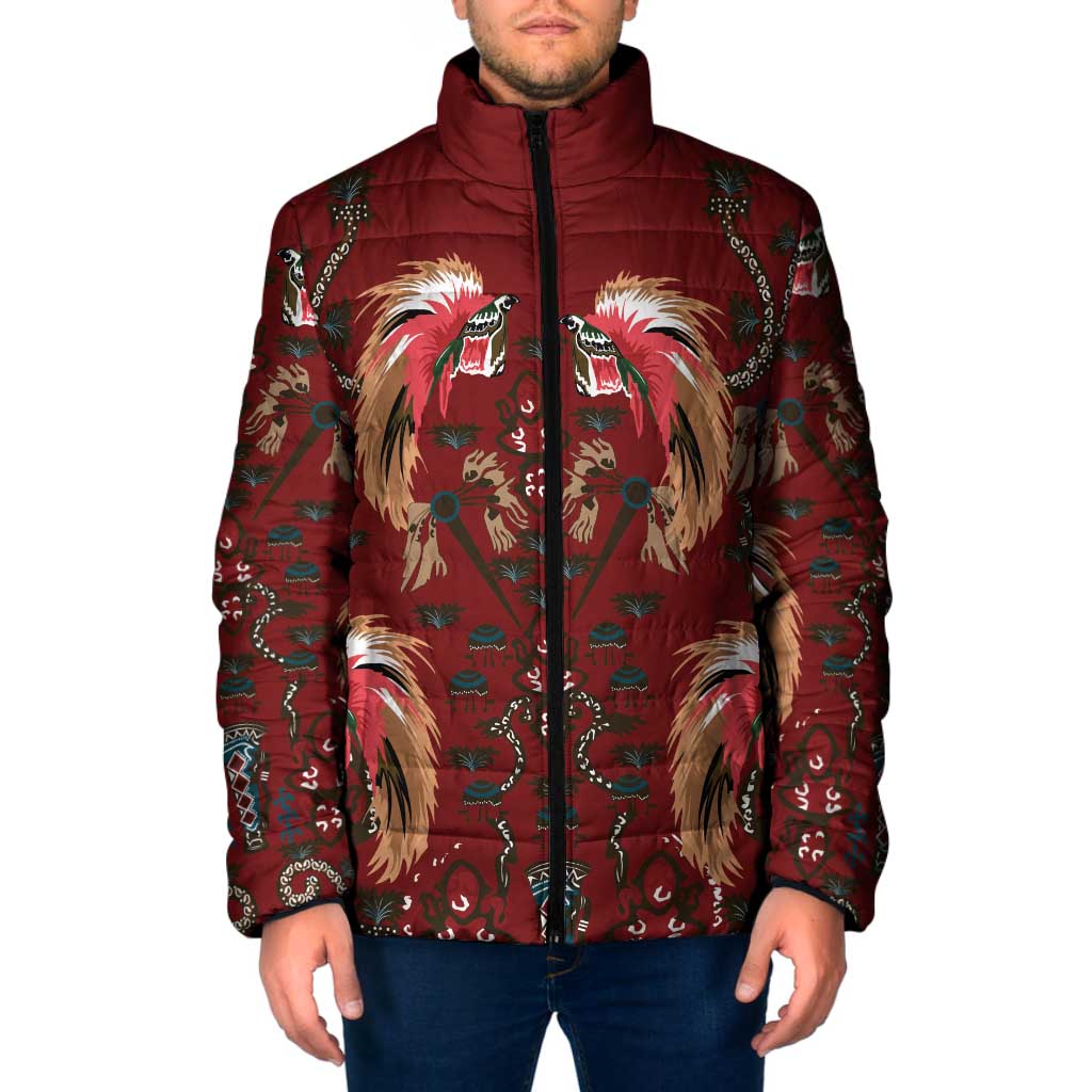 Oxblood Bird of Batik Papua Padded Jacket Exotic Natural Wealth of Papua - Polynesian Pride