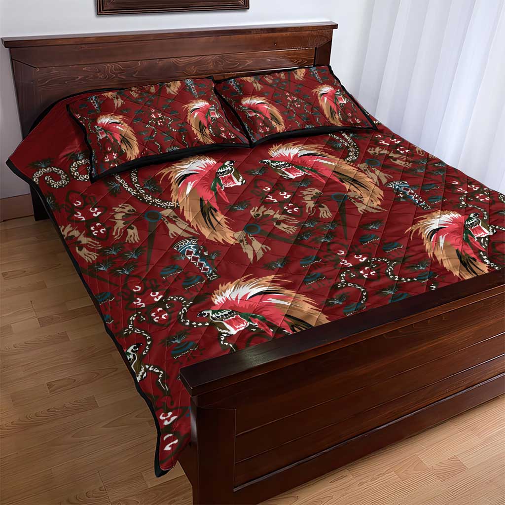 Oxblood Bird of Batik Papua Quilt Bed Set Exotic Natural Wealth of Papua - Polynesian Pride