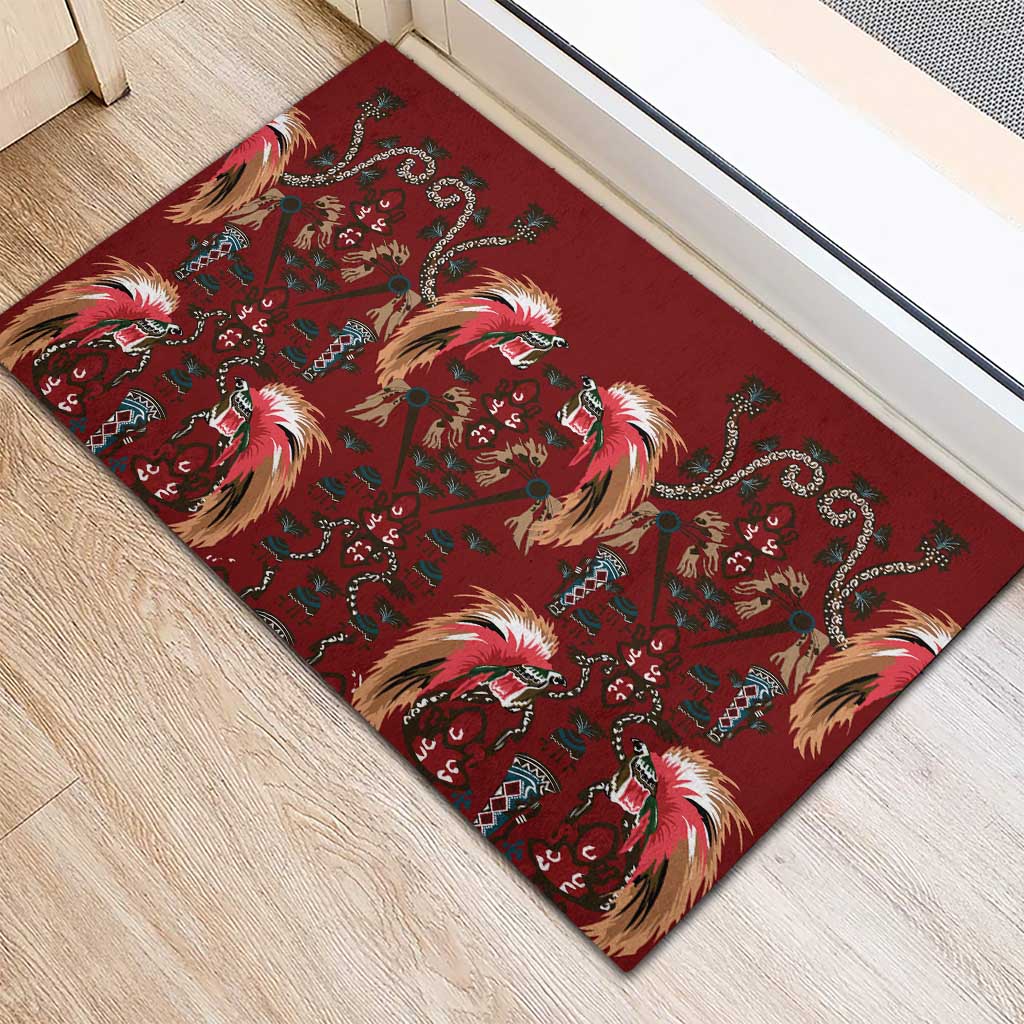 Oxblood Bird of Batik Papua Rubber Doormat Exotic Natural Wealth of Papua - Polynesian Pride