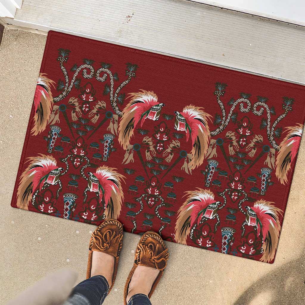 Oxblood Bird of Batik Papua Rubber Doormat Exotic Natural Wealth of Papua - Polynesian Pride