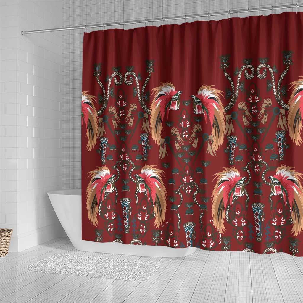Oxblood Bird of Batik Papua Shower Curtain Exotic Natural Wealth of Papua - Polynesian Pride