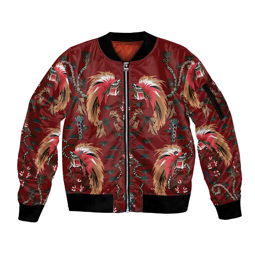 Oxblood Bird of Batik Papua Sleeve Zip Bomber Jacket Exotic Natural Wealth of Papua - Polynesian Pride