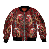 Oxblood Bird of Batik Papua Sleeve Zip Bomber Jacket Exotic Natural Wealth of Papua - Polynesian Pride