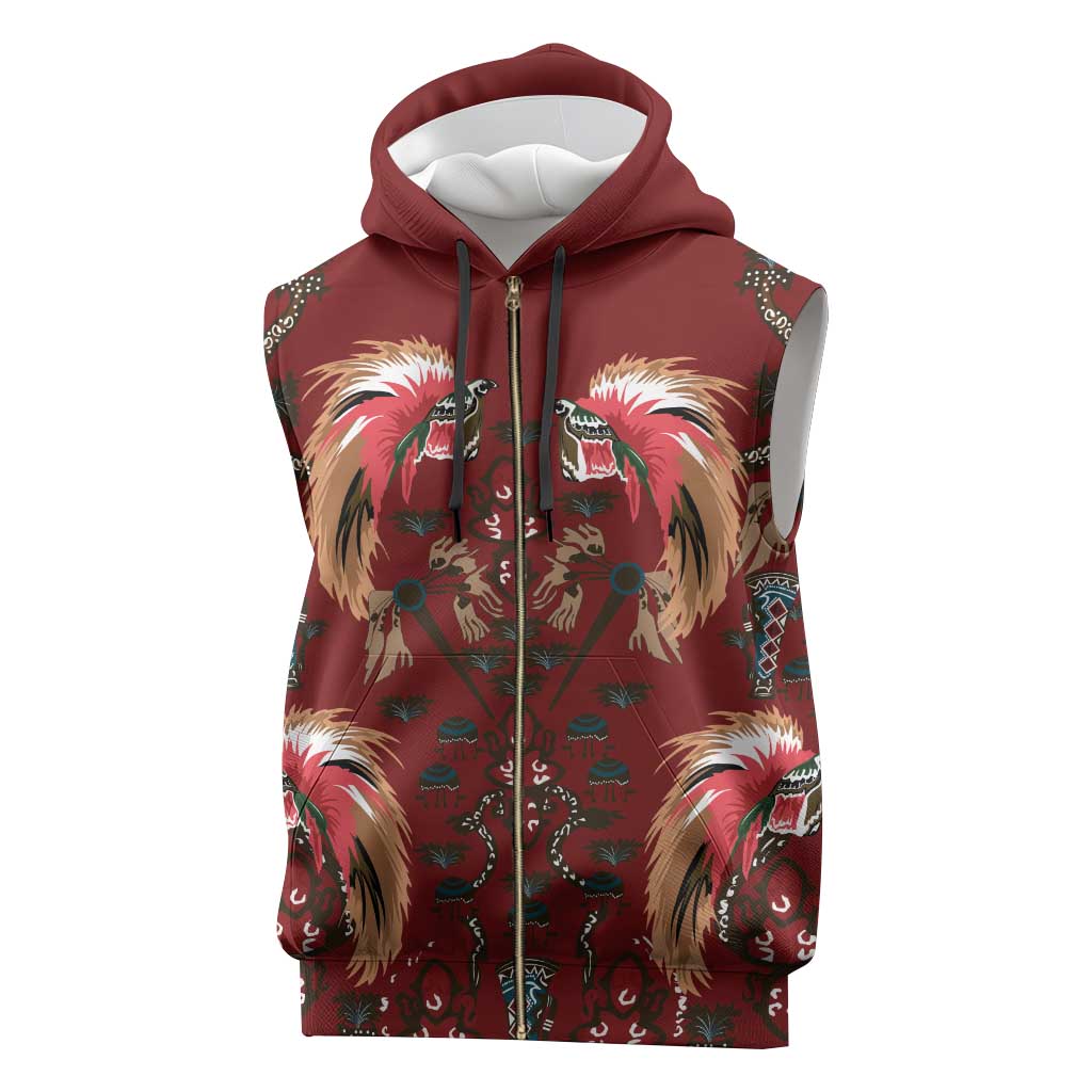 Oxblood Bird of Batik Papua Sleeveless Zip Hoodie Exotic Natural Wealth of Papua - Polynesian Pride