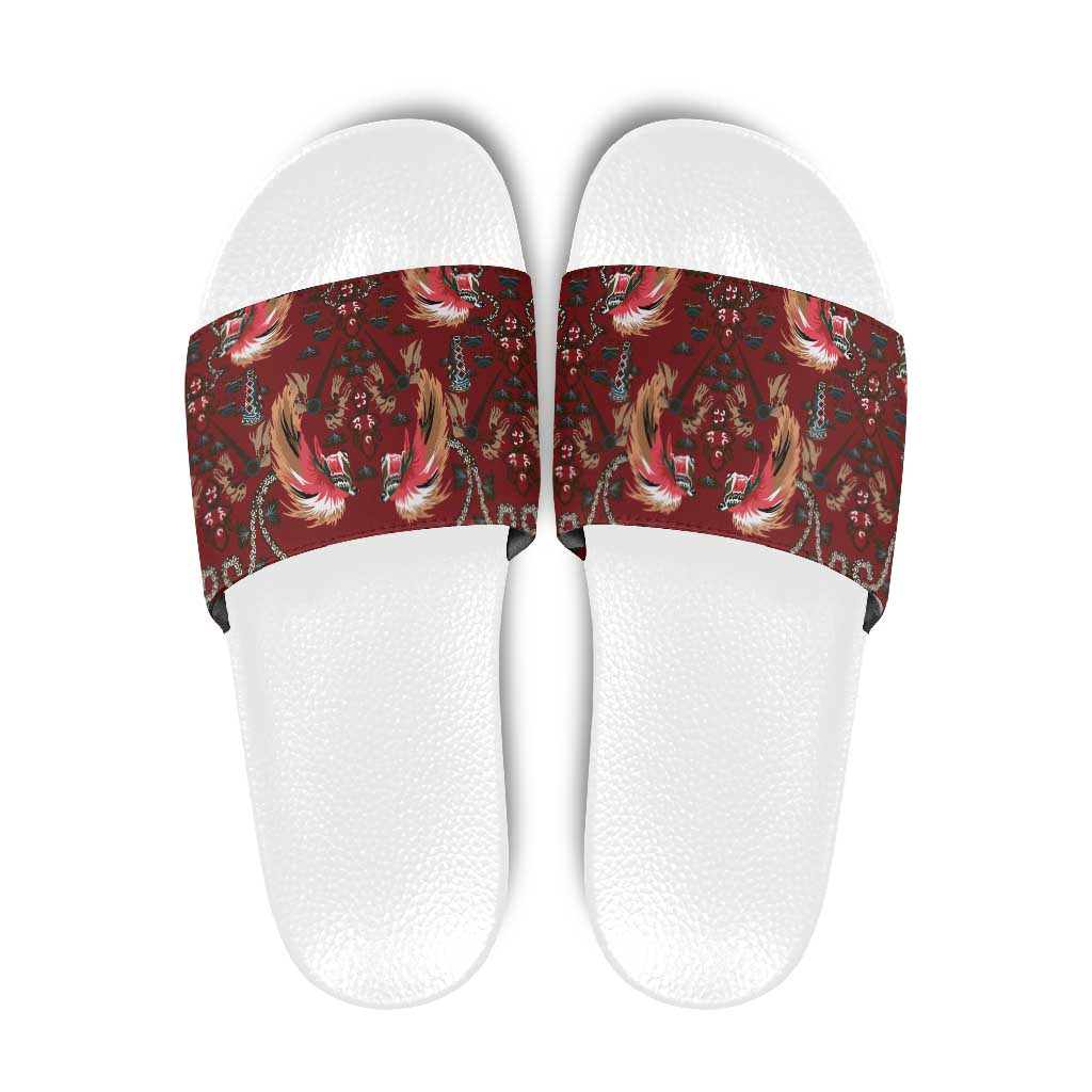 Oxblood Bird of Batik Papua Slide Sandals Exotic Natural Wealth of Papua - Polynesian Pride