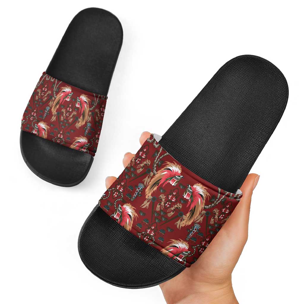 Oxblood Bird of Batik Papua Slide Sandals Exotic Natural Wealth of Papua - Polynesian Pride