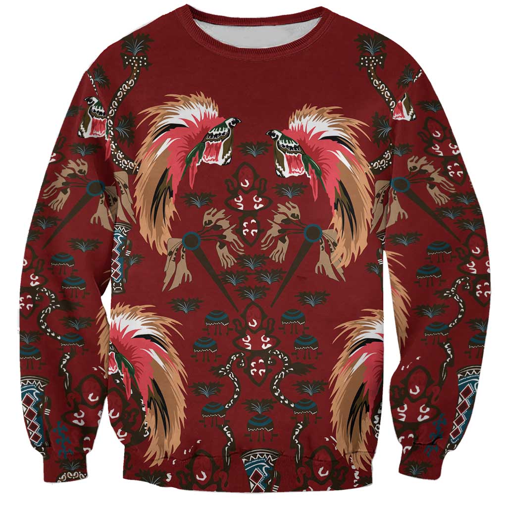 Oxblood Bird of Batik Papua Sweatshirt Exotic Natural Wealth of Papua LT9 Unisex Red - Polynesian Pride