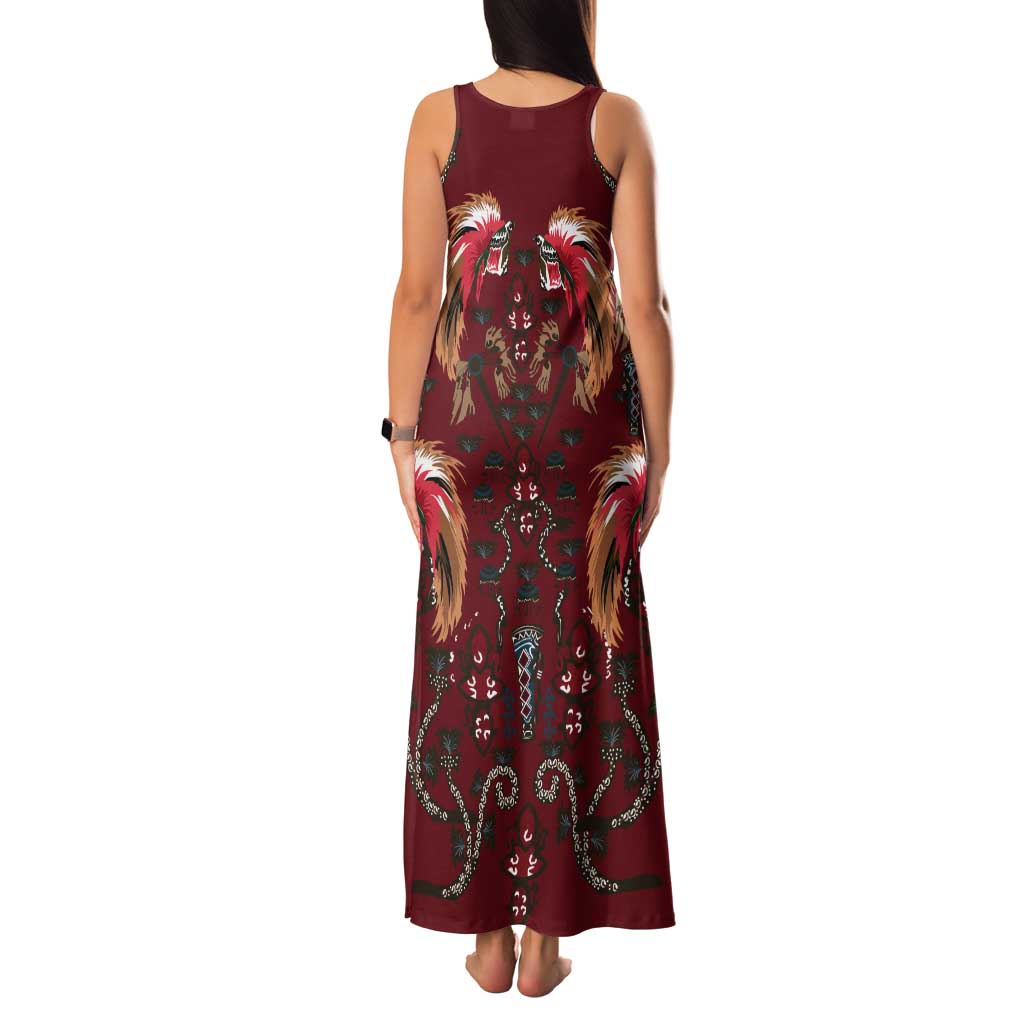 Oxblood Bird of Batik Papua Tank Maxi Dress Exotic Natural Wealth of Papua - Polynesian Pride