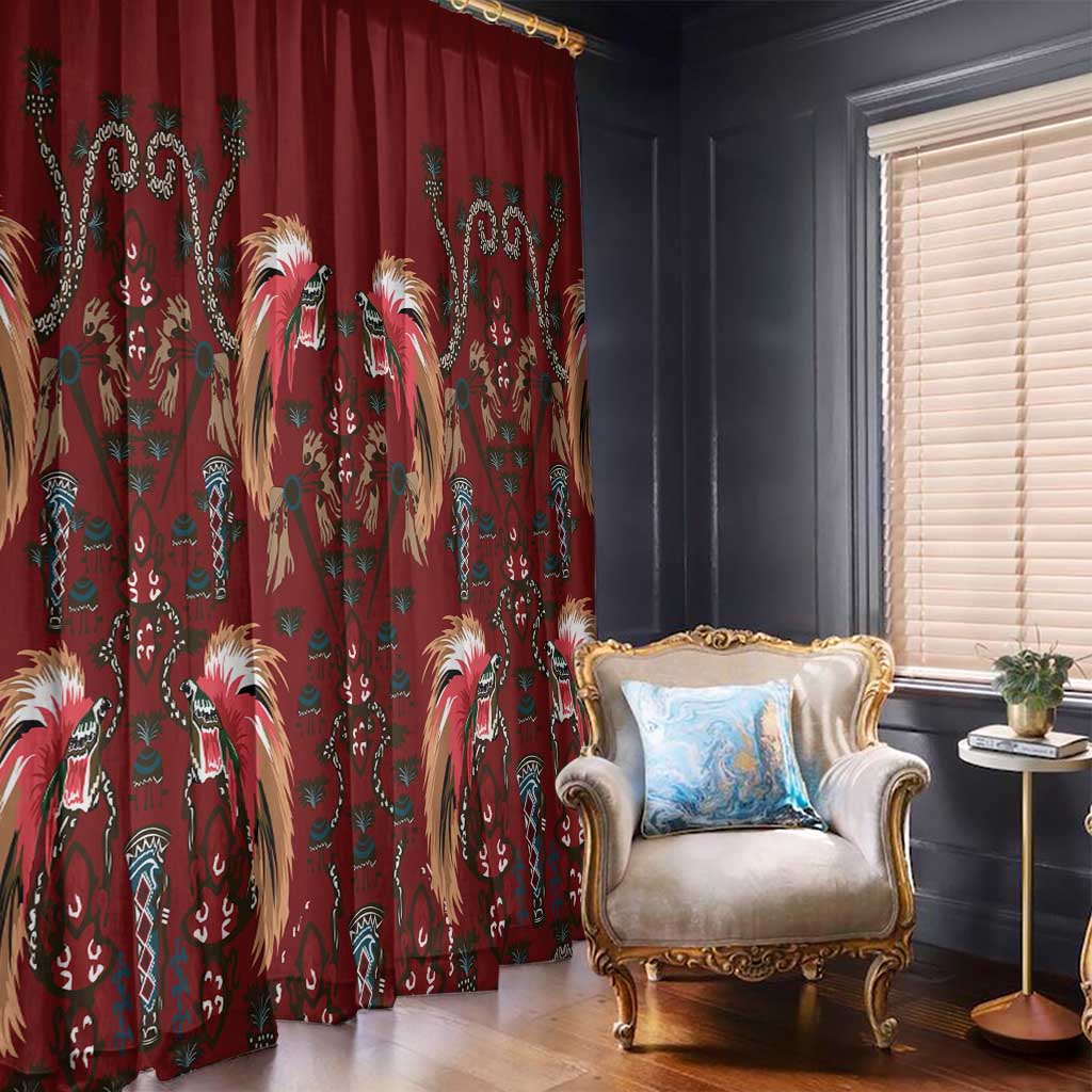 Oxblood Bird of Batik Papua Window Curtain Exotic Natural Wealth of Papua - Polynesian Pride
