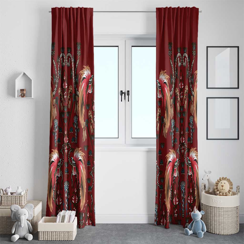 Oxblood Bird of Batik Papua Window Curtain Exotic Natural Wealth of Papua - Polynesian Pride