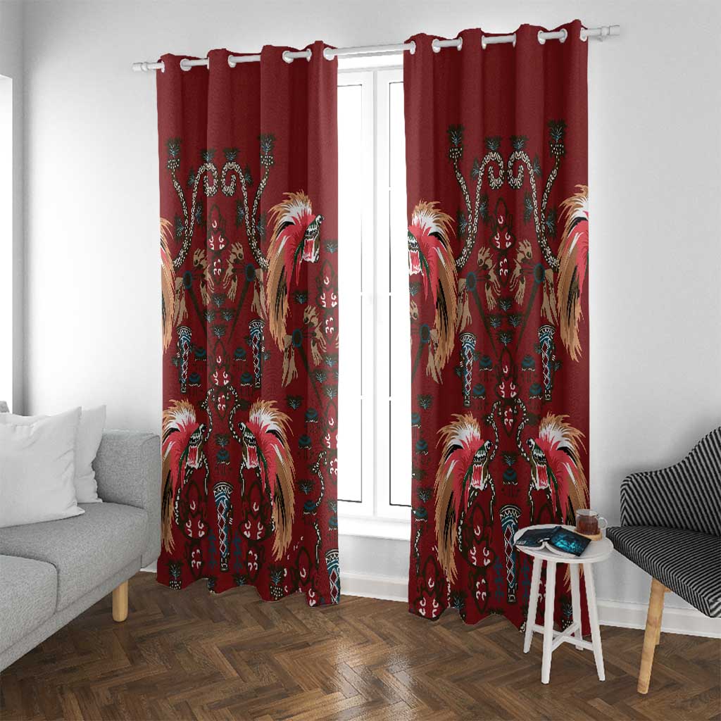 Oxblood Bird of Batik Papua Window Curtain Exotic Natural Wealth of Papua - Polynesian Pride