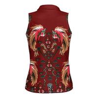 Oxblood Bird of Batik Papua Women Sleeveless Polo Shirt Exotic Natural Wealth of Papua - Polynesian Pride