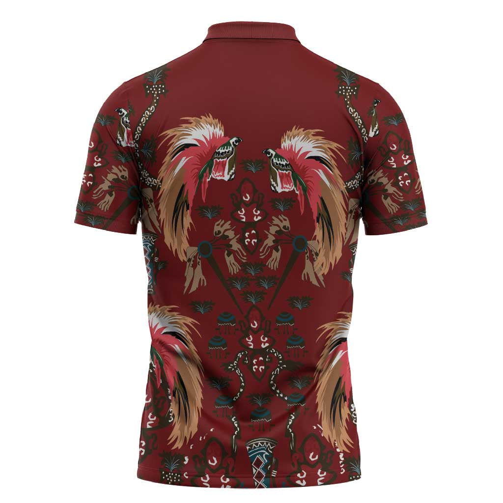 Oxblood Bird of Batik Papua Zipper Polo Shirt Exotic Natural Wealth of Papua - Polynesian Pride