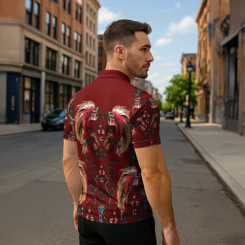 Oxblood Bird of Batik Papua Zipper Polo Shirt Exotic Natural Wealth of Papua - Polynesian Pride