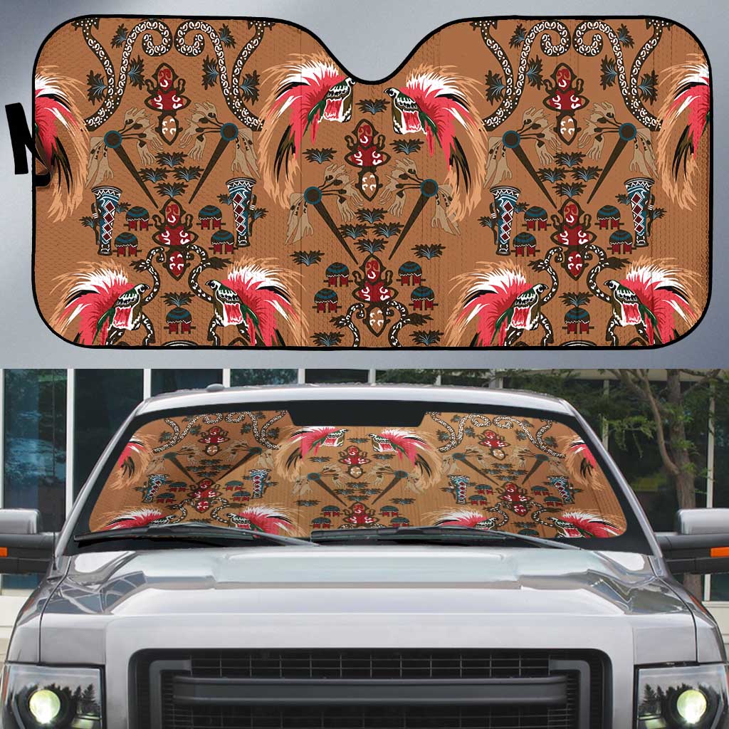 Terracotta Bird of Batik Papua Auto Sun Shade Exotic Natural Wealth of Papua - Polynesian Pride