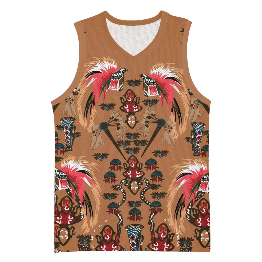 Terracotta Bird of Batik Papua Basketball Jersey Exotic Natural Wealth of Papua - Polynesian Pride