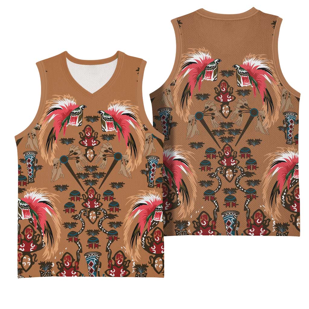 Terracotta Bird of Batik Papua Basketball Jersey Exotic Natural Wealth of Papua - Polynesian Pride