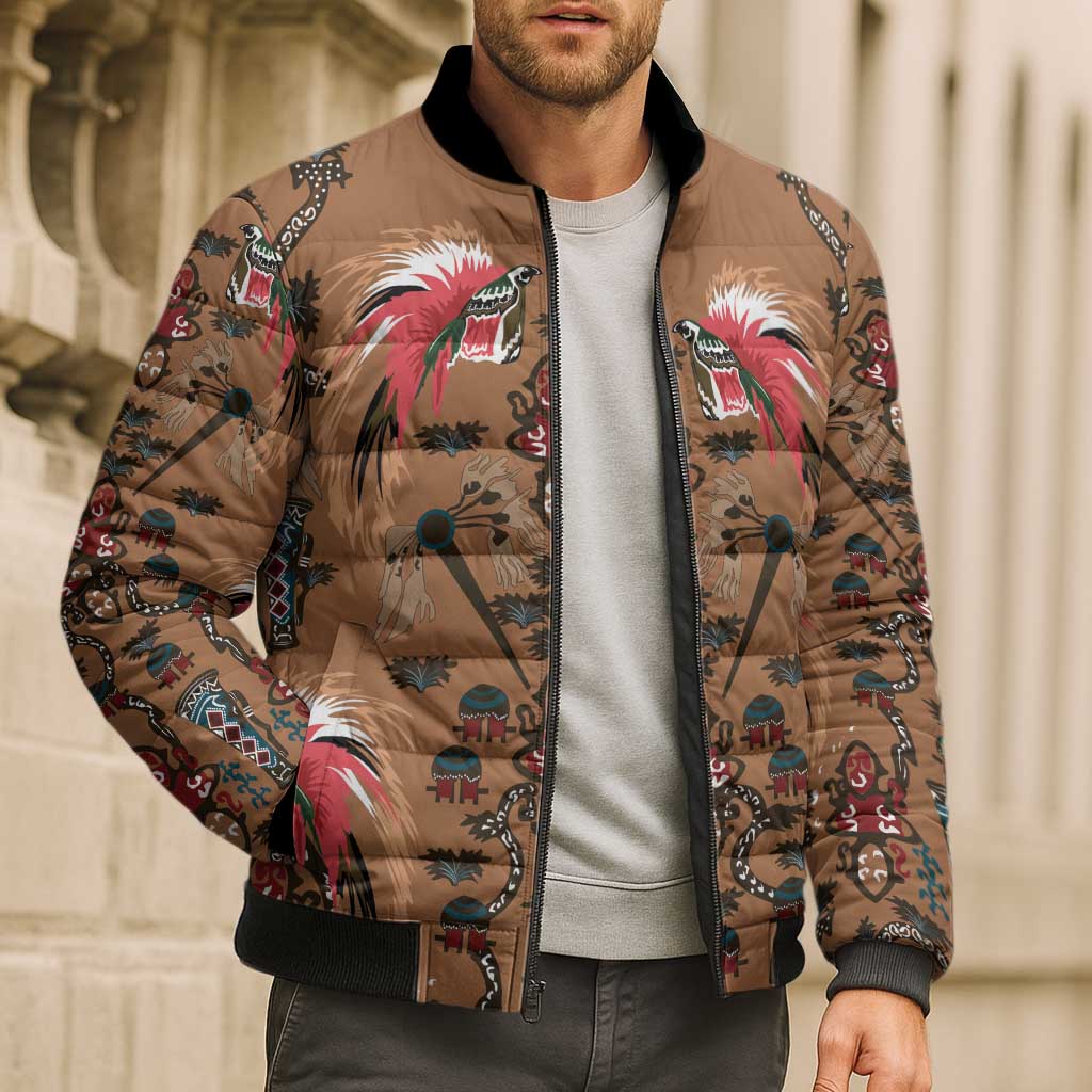 Terracotta Bird of Batik Papua Bomber Puffer Jacket Exotic Natural Wealth of Papua - Polynesian Pride