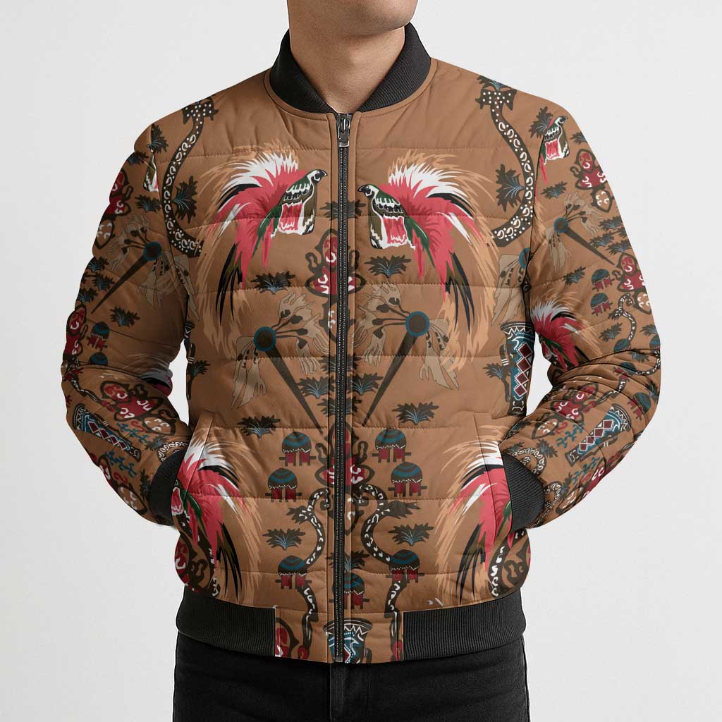 Terracotta Bird of Batik Papua Bomber Puffer Jacket Exotic Natural Wealth of Papua - Polynesian Pride