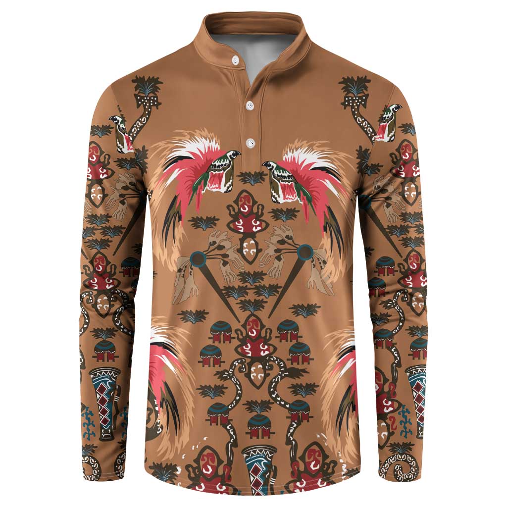 Terracotta Bird of Batik Papua Button Sweatshirt Exotic Natural Wealth of Papua - Polynesian Pride