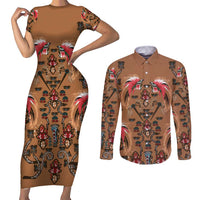 Terracotta Bird of Batik Papua Couples Matching Short Sleeve Bodycon Dress and Long Sleeve Button Shirt Exotic Natural Wealth of Papua LT9 Gold - Polynesian Pride