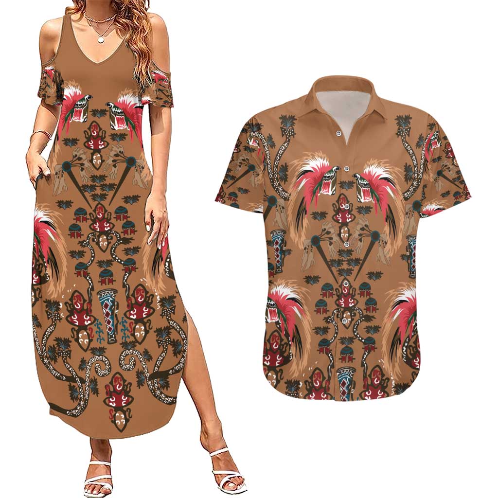 Terracotta Bird of Batik Papua Couples Matching Summer Maxi Dress and Hawaiian Shirt Exotic Natural Wealth of Papua - Polynesian Pride