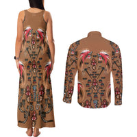 Terracotta Bird of Batik Papua Couples Matching Tank Maxi Dress and Long Sleeve Button Shirt Exotic Natural Wealth of Papua - Polynesian Pride