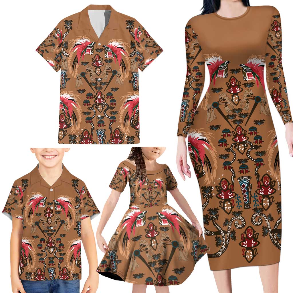 Terracotta Bird of Batik Papua Family Matching Long Sleeve Bodycon Dress and Hawaiian Shirt Exotic Natural Wealth of Papua - Polynesian Pride