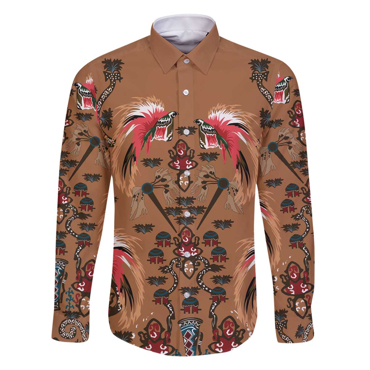 Terracotta Bird of Batik Papua Family Matching Off The Shoulder Long Sleeve Dress and Hawaiian Shirt Exotic Natural Wealth of Papua - Polynesian Pride