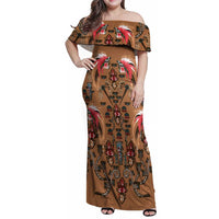 Terracotta Bird of Batik Papua Family Matching Off Shoulder Maxi Dress and Hawaiian Shirt Exotic Natural Wealth of Papua - Polynesian Pride