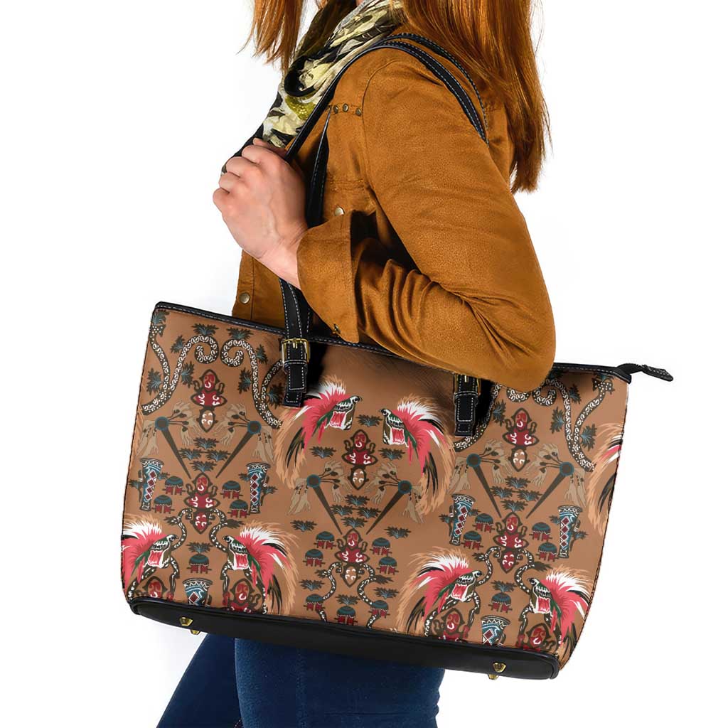 Terracotta Bird of Batik Papua Leather Tote Bag Exotic Natural Wealth of Papua - Polynesian Pride