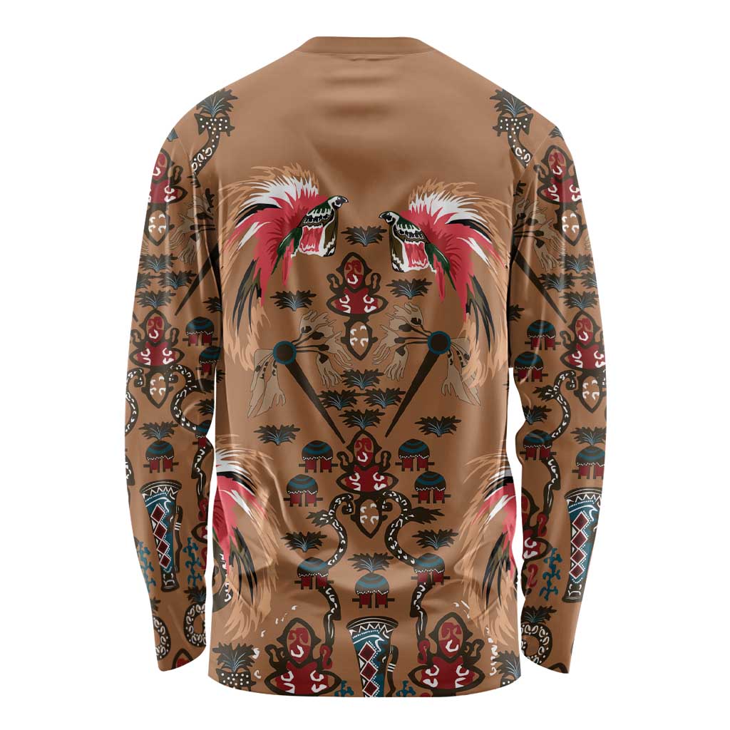 Terracotta Bird of Batik Papua Long Sleeve Shirt Exotic Natural Wealth of Papua - Polynesian Pride