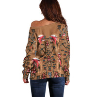 Terracotta Bird of Batik Papua Off Shoulder Sweater Exotic Natural Wealth of Papua - Polynesian Pride