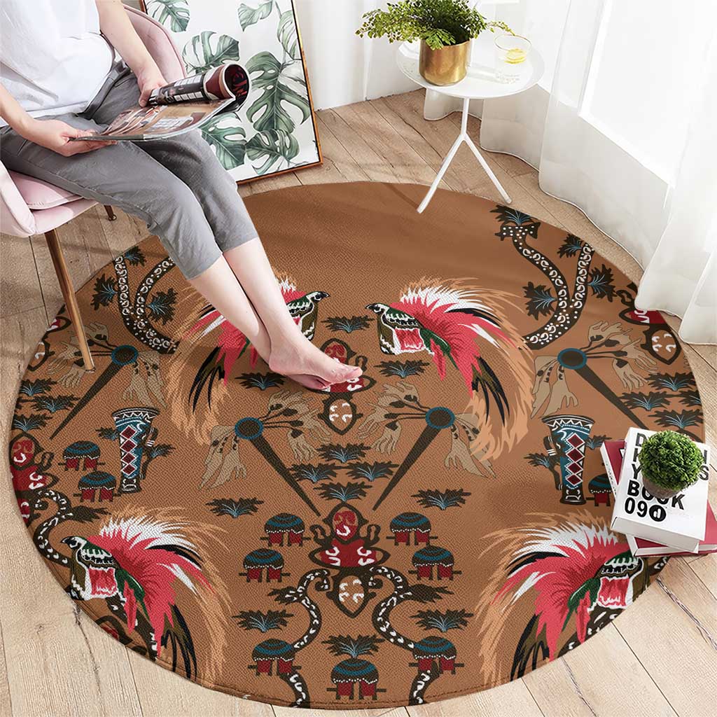Terracotta Bird of Batik Papua Round Carpet Exotic Natural Wealth of Papua - Polynesian Pride