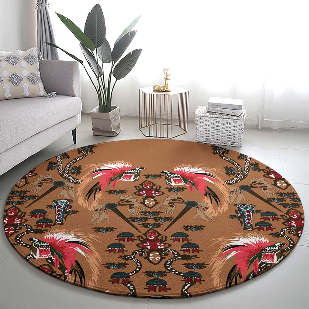 Terracotta Bird of Batik Papua Round Carpet Exotic Natural Wealth of Papua - Polynesian Pride