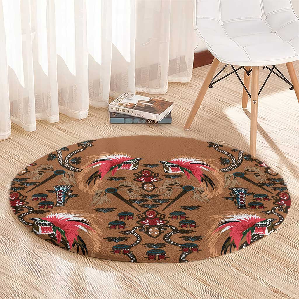Terracotta Bird of Batik Papua Round Carpet Exotic Natural Wealth of Papua - Polynesian Pride