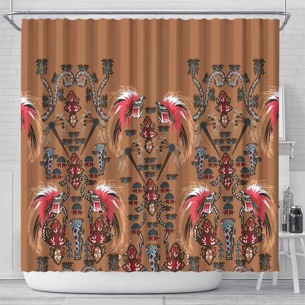 Terracotta Bird of Batik Papua Shower Curtain Exotic Natural Wealth of Papua - Polynesian Pride