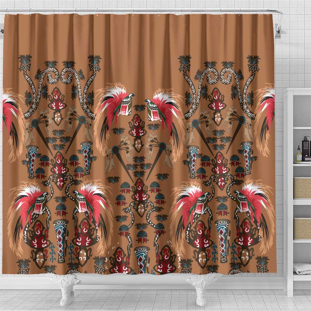 Terracotta Bird of Batik Papua Shower Curtain Exotic Natural Wealth of Papua - Polynesian Pride