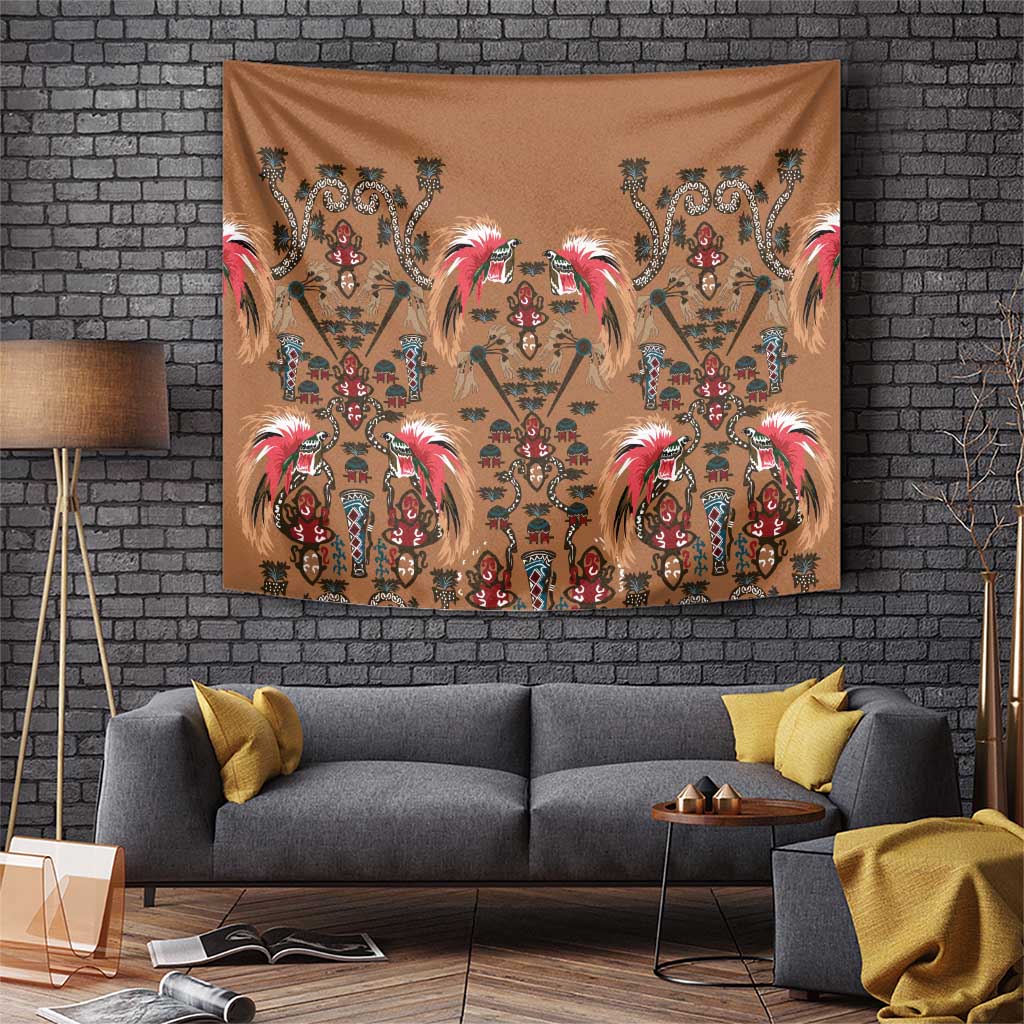 Terracotta Bird of Batik Papua Tapestry Exotic Natural Wealth of Papua LT9 Gold - Polynesian Pride