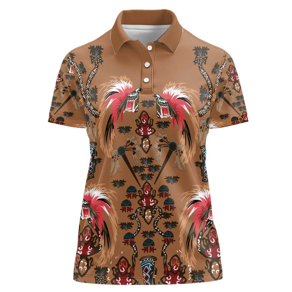 Terracotta Bird of Batik Papua Women Polo Shirt Exotic Natural Wealth of Papua - Polynesian Pride