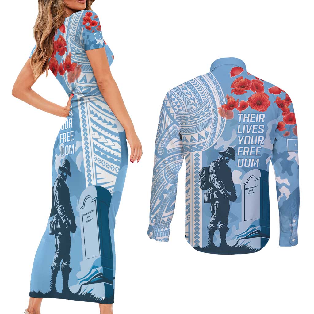 FSM Verterans Day Couples Matching Short Sleeve Bodycon Dress and Long Sleeve Button Shirt Their Lives Your Freedom