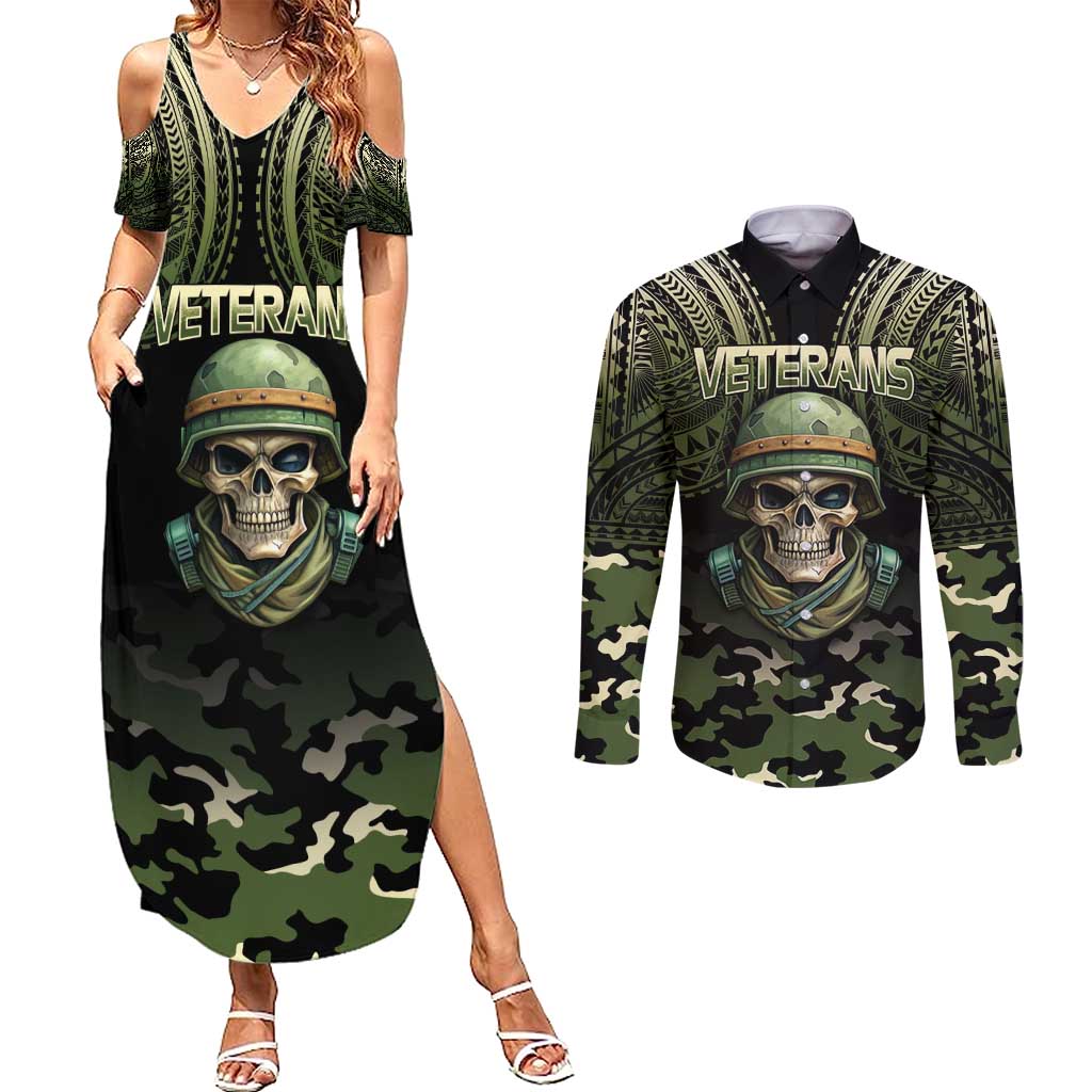 Veterans Day Couples Matching Summer Maxi Dress and Long Sleeve Button Shirt War Never Leaves A Veteran Proud Military