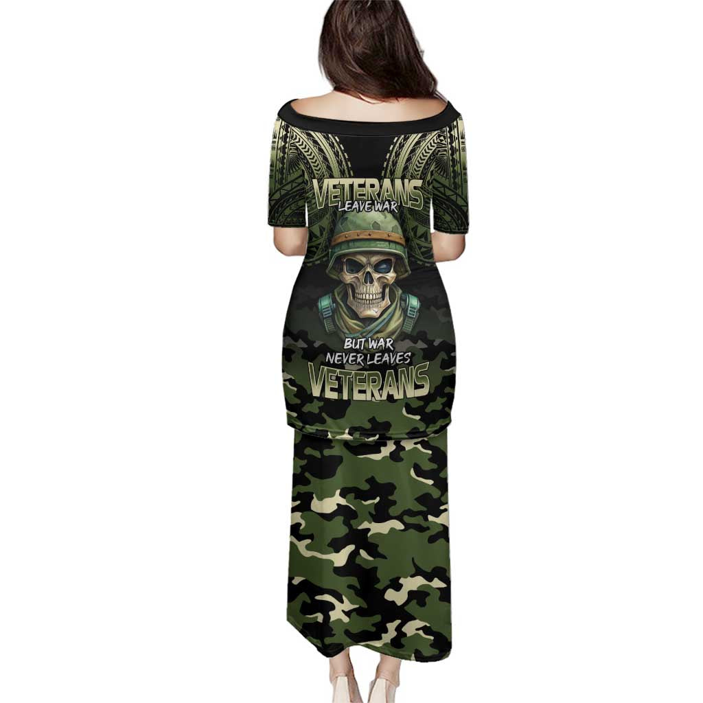 Veterans Day Family Matching Puletasi and Hawaiian Shirt War Never Leaves A Veteran Proud Military