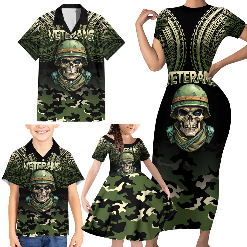 Veterans Day Family Matching Short Sleeve Bodycon Dress and Hawaiian Shirt War Never Leaves A Veteran Proud Military